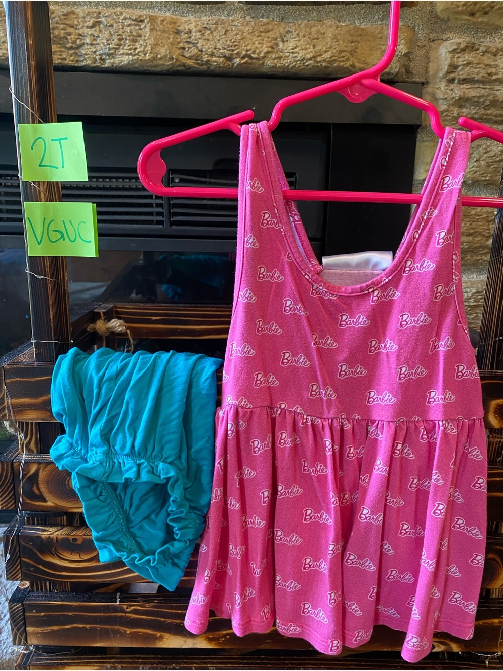 Posh Peanut Pink Barbie Logo Tank Dress with Teal Shorts